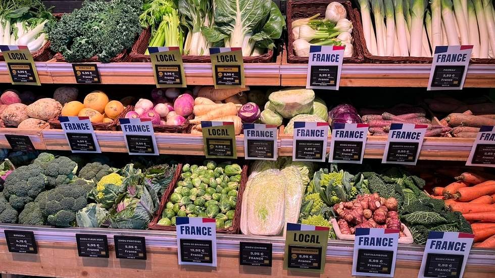 Rayon primeur équipé d'étiquettes électroniques INDEO avec origine LOCAL / FRANCE